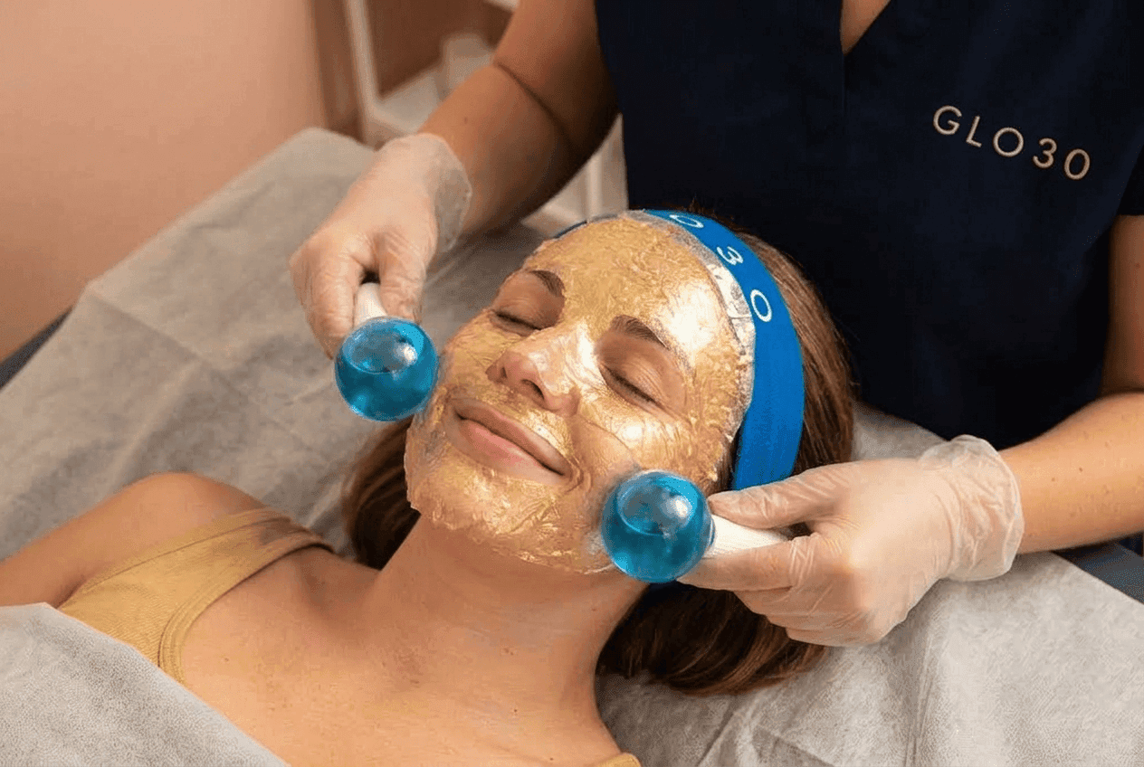 Facial massage tools during treatment